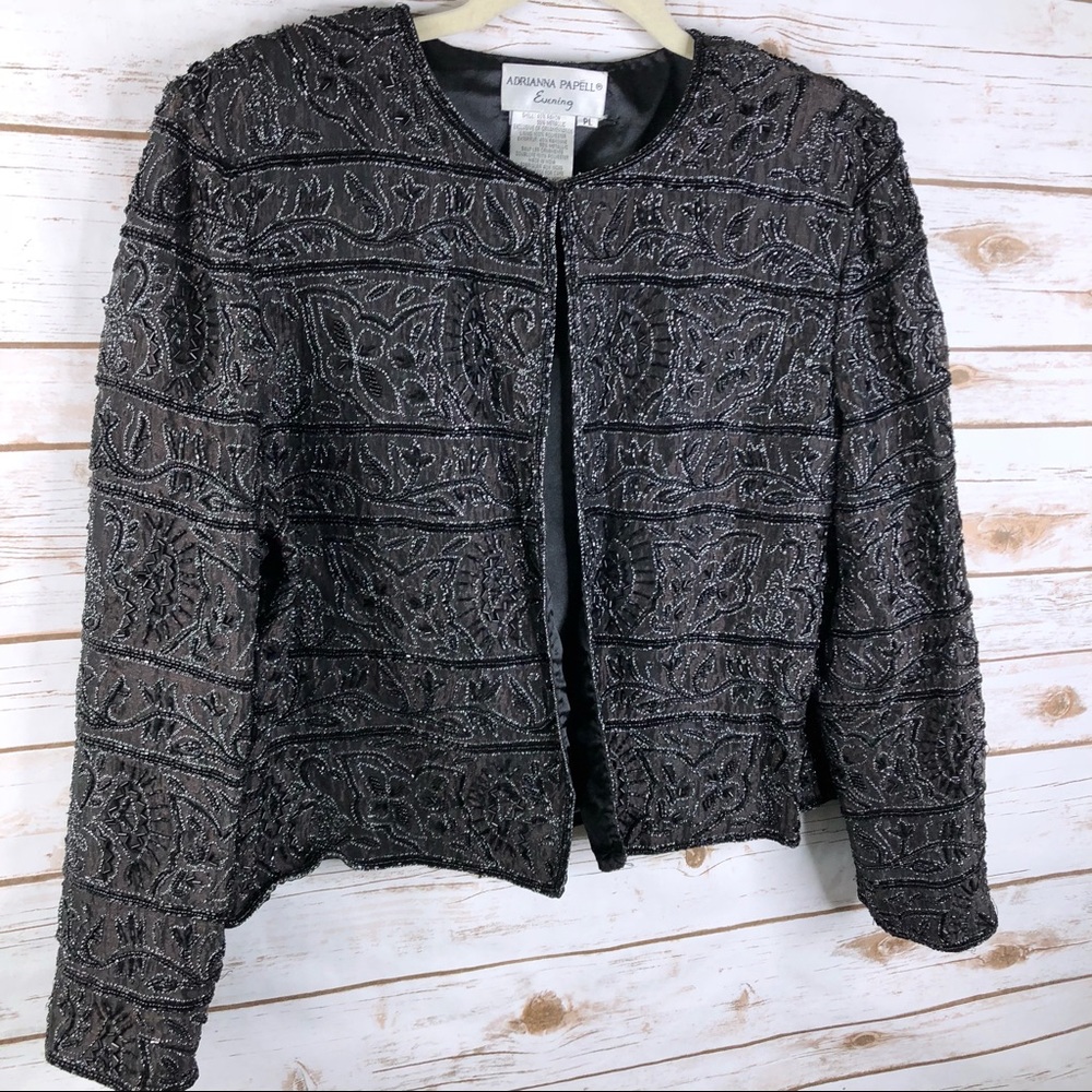 Adrianna Papell Evening black floral beaded blazer - Picture 2 of 8